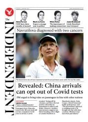 The Independent (UK) Newspaper Front Page for 3 January 2023