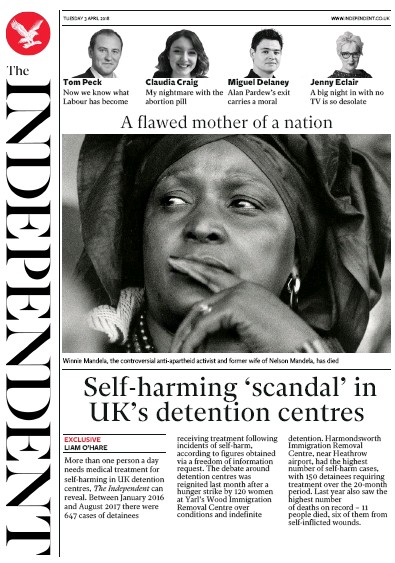 The Independent Newspaper Front Page (UK) for 3 April 2018