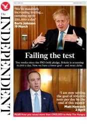 The Independent (UK) Newspaper Front Page for 3 April 2020