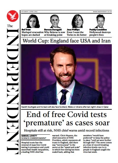 The Independent Newspaper Front Page (UK) for 3 April 2022