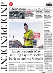 The Independent (UK) Newspaper Front Page for 3 June 2014