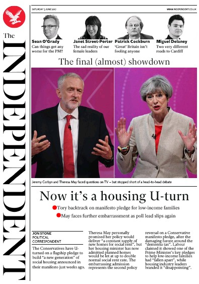 The Independent Newspaper Front Page (UK) for 3 June 2017