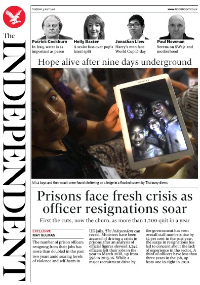 The Independent Newspaper Front Page (UK) for 3 July 2018