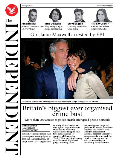 The Independent Newspaper Front Page (UK) for 3 July 2020