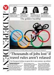 The Independent (UK) Newspaper Front Page for 3 August 2021