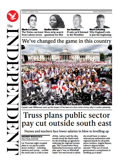 The Independent Newspaper Front Page (UK) for 3 August 2022