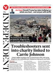 The Independent front page for 3 August 2025