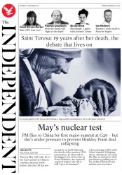 The Independent (UK) Newspaper Front Page for 3 September 2016