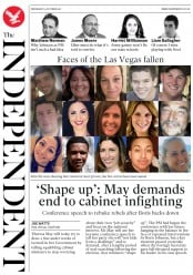 The Independent (UK) Newspaper Front Page for 4 October 2017