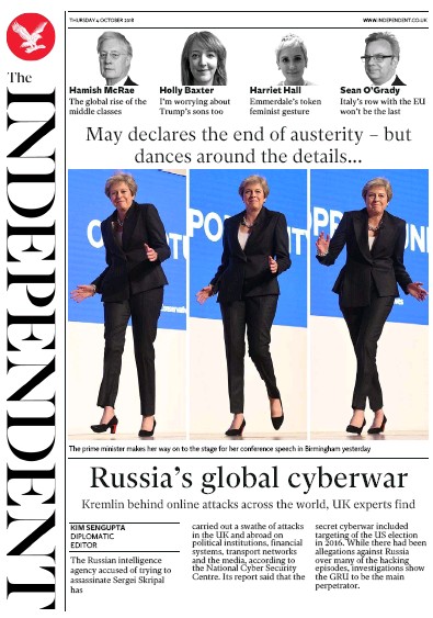 The Independent Newspaper Front Page (UK) for 4 October 2018