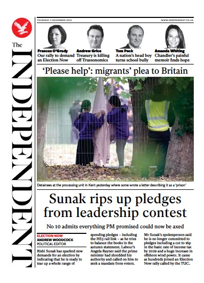 The Independent Newspaper Front Page (UK) for 4 November 2022