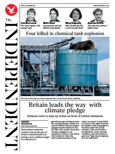 The Independent Newspaper Front Page (UK) for 4 December 2020