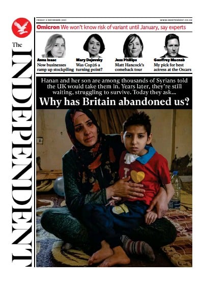 The Independent Newspaper Front Page (UK) for 4 December 2021