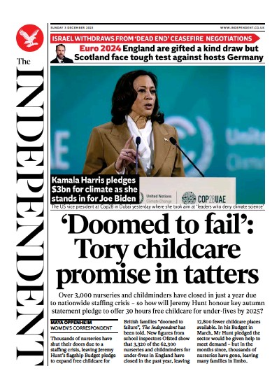 The Independent Newspaper Front Page (UK) for 4 December 2023