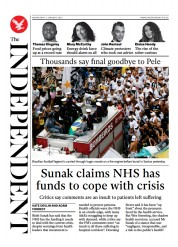 The Independent (UK) Newspaper Front Page for 4 January 2023