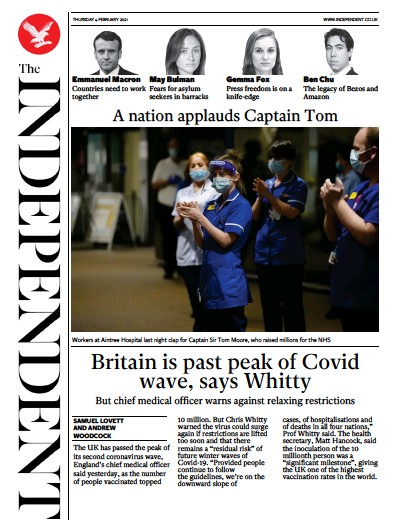 The Independent Newspaper Front Page (UK) for 4 February 2021