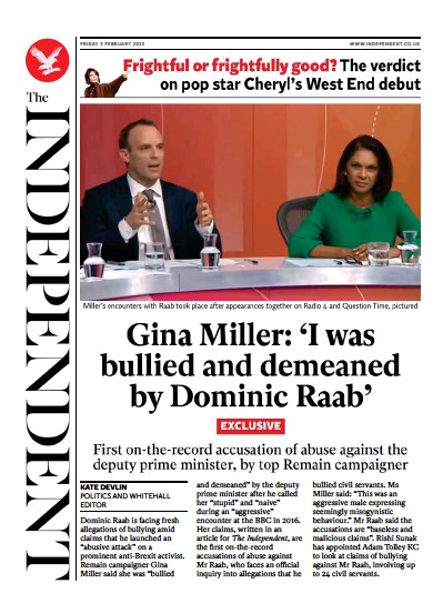 The Independent Newspaper Front Page (UK) for 4 February 2023