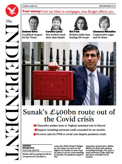 The Independent Newspaper Front Page (UK) for 4 March 2021