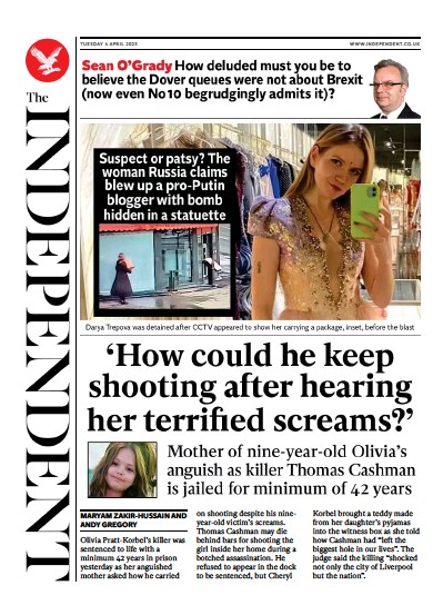 The Independent Newspaper Front Page (UK) for 4 April 2023