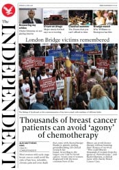 The Independent (UK) Newspaper Front Page for 4 June 2018