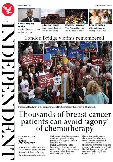 The Independent Newspaper Front Page (UK) for 4 June 2018