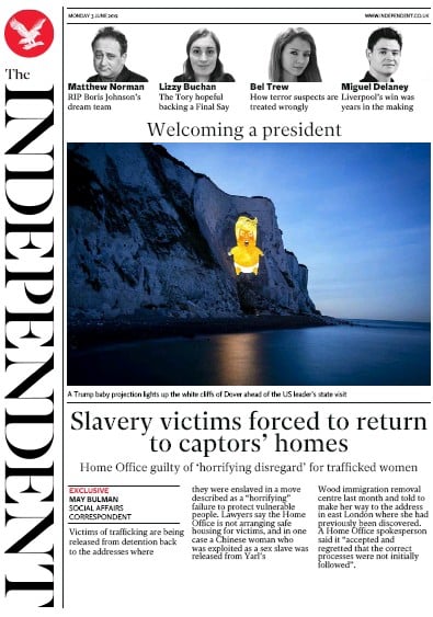 The Independent Newspaper Front Page (UK) for 4 June 2019