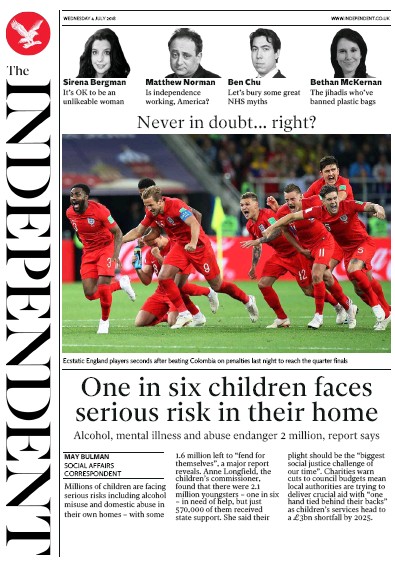 The Independent Newspaper Front Page (UK) for 4 July 2018