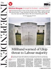 The Independent (UK) Newspaper Front Page for 4 August 2014