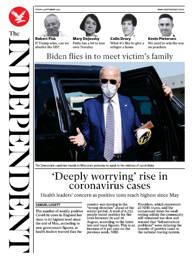 The Independent Newspaper Front Page (UK) for 4 September 2020