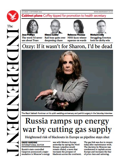 The Independent Newspaper Front Page (UK) for 4 September 2022