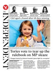 The Independent (UK) Newspaper Front Page for 5 November 2021