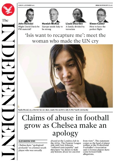 The Independent Newspaper Front Page (UK) for 5 December 2016