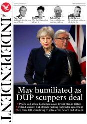 The Independent (UK) Newspaper Front Page for 5 December 2017