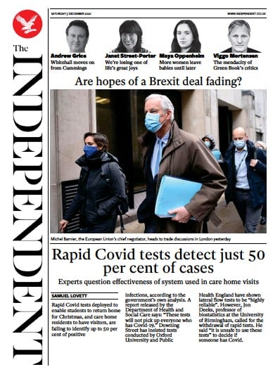 The Independent Newspaper Front Page (UK) for 5 December 2020