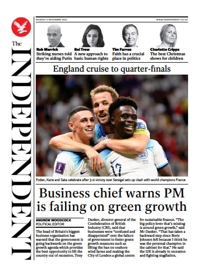 The Independent Newspaper Front Page (UK) for 5 December 2022