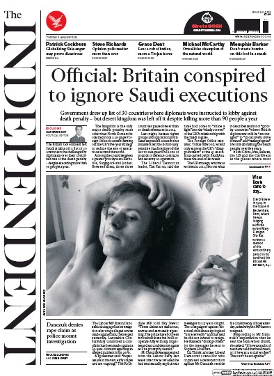 The Independent Newspaper Front Page (UK) for 5 January 2016