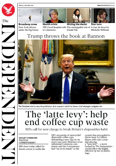 The Independent Newspaper Front Page (UK) for 5 January 2018