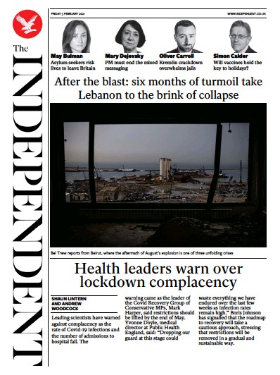 The Independent Newspaper Front Page (UK) for 5 February 2021