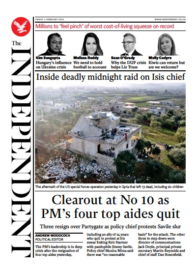 The Independent Newspaper Front Page (UK) for 5 February 2022