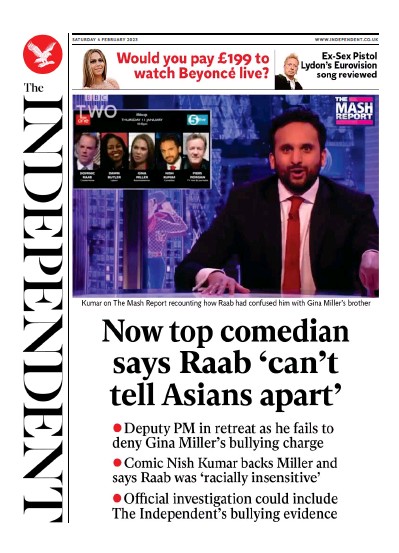 The Independent Newspaper Front Page (UK) for 5 February 2023