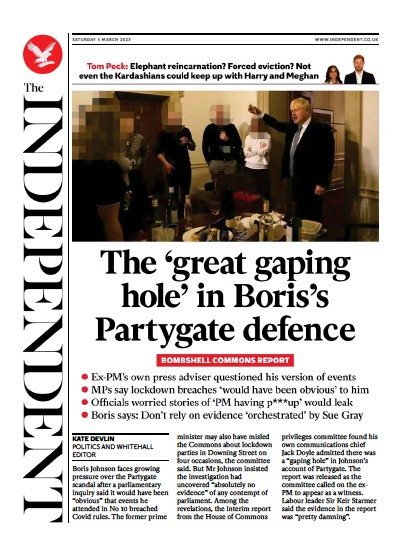 The Independent Newspaper Front Page (UK) for 5 March 2023