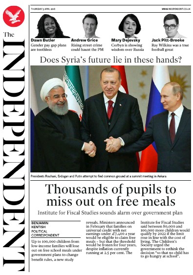 The Independent Newspaper Front Page (UK) for 5 April 2018