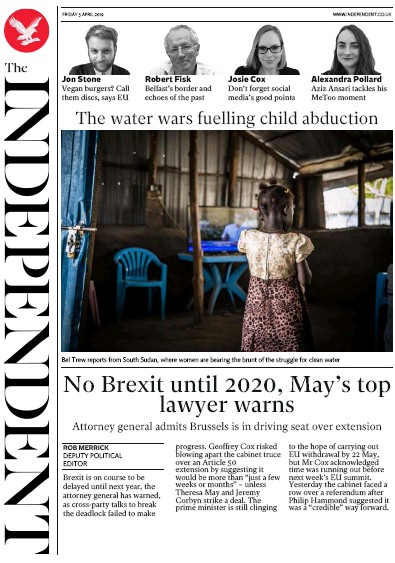 The Independent Newspaper Front Page (UK) for 5 April 2019