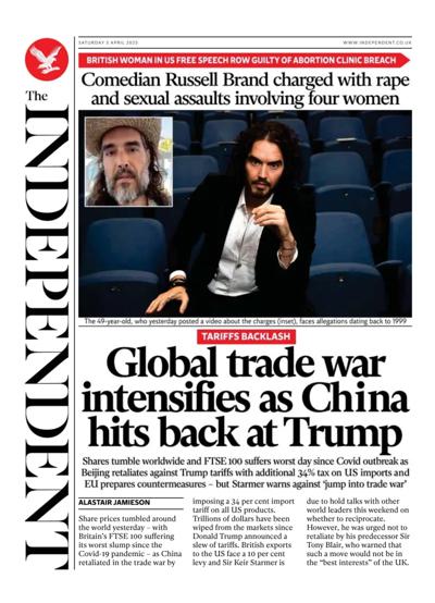 The Independent Newspaper Front Page (UK) for 5 April 2025