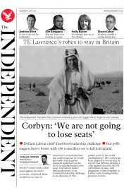 The Independent (UK) Newspaper Front Page for 5 May 2016