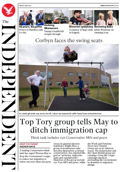 The Independent Newspaper Front Page (UK) for 5 May 2017