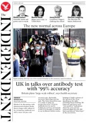 The Independent (UK) Newspaper Front Page for 5 May 2020