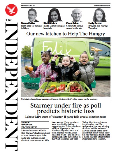 The Independent Newspaper Front Page (UK) for 5 May 2021