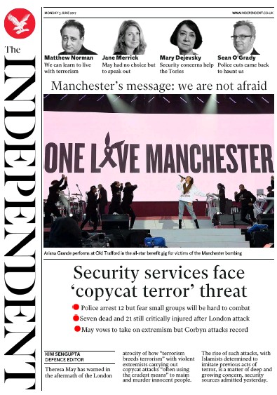 The Independent Newspaper Front Page (UK) for 5 June 2017