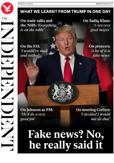 The Independent Newspaper Front Page (UK) for 5 June 2019